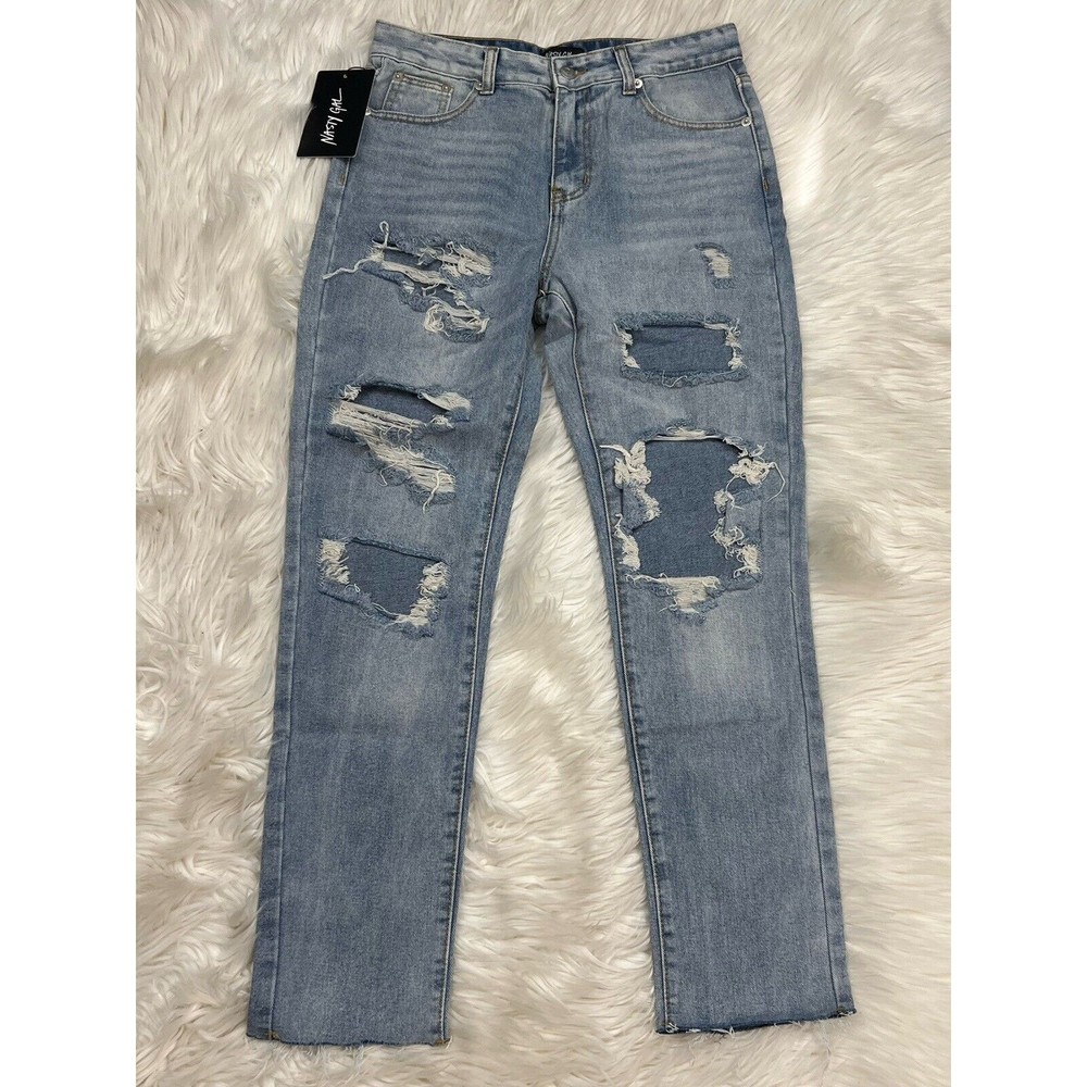Nasty Gal High Rise Distressed Light Blue Jeans
